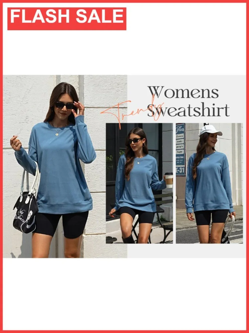Womens Crew Neck Sweatshirt Polyester Spandex Pullover Long Sleeve Casual